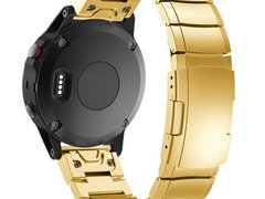 Curea ceas Smartwatch Garmin Fenix 7X / 6X / 5X Plus / 5X / 3 HR / 3, 26 mm Otel inoxidabil iUni Gol